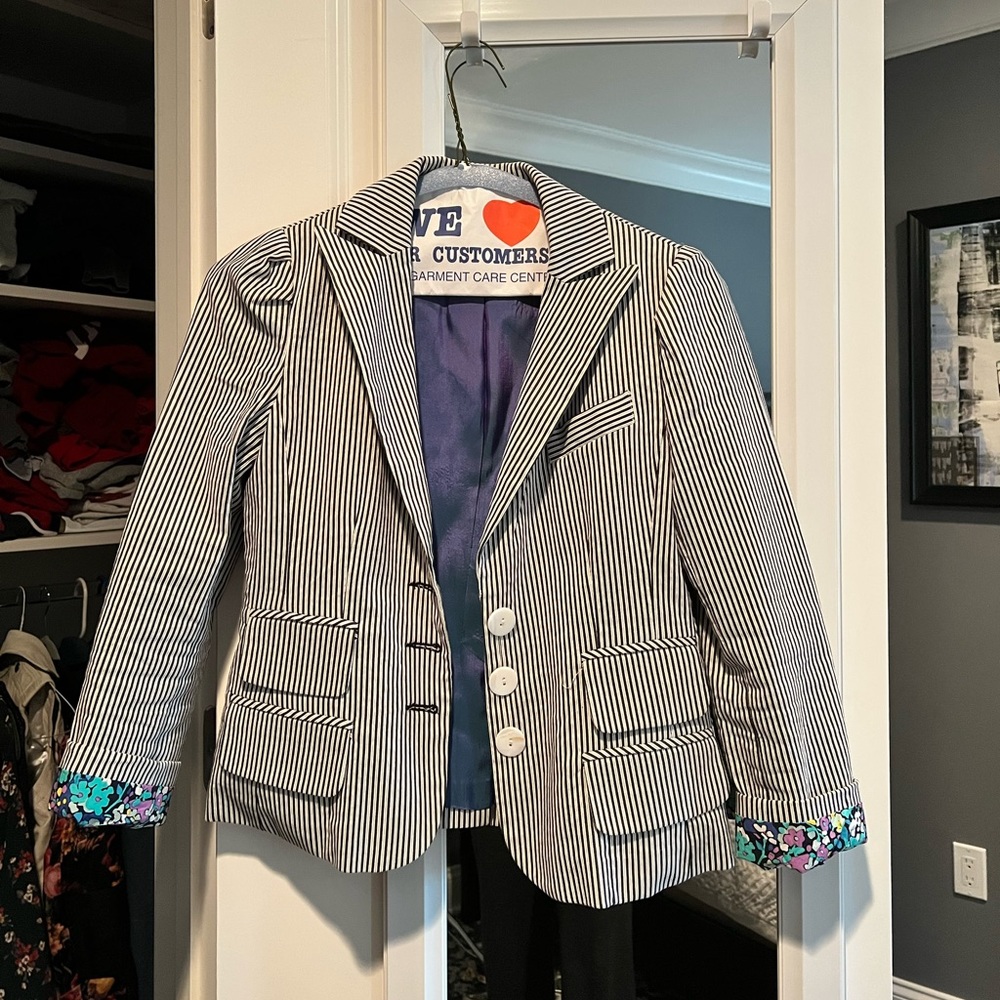 Nanette Lepore Striped Blazer with Floral Cuff